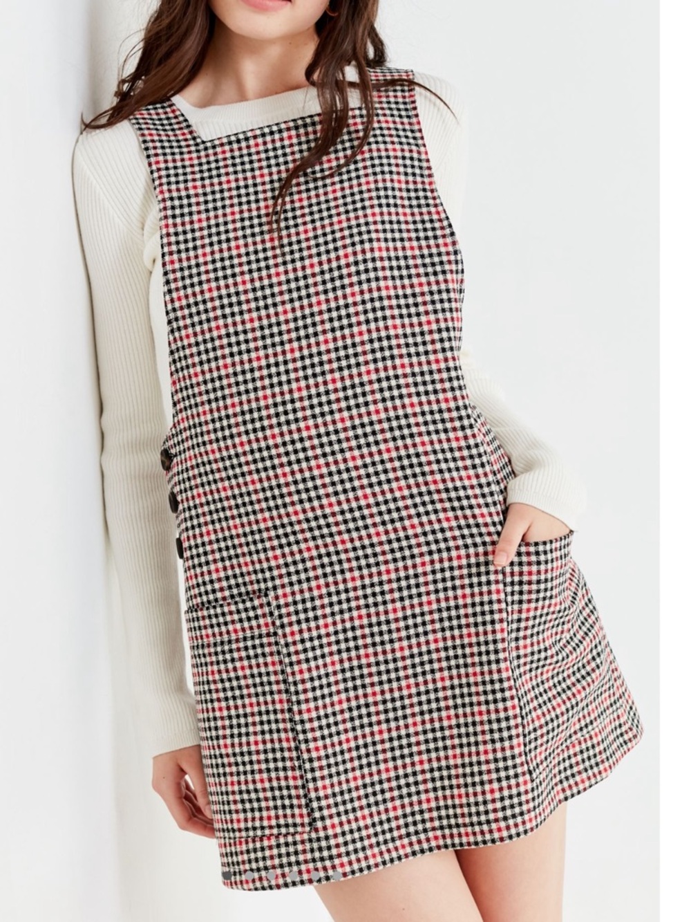 Urban Outfitters Red, Black & White Checkered Plaid Pinafore Dress Size Small